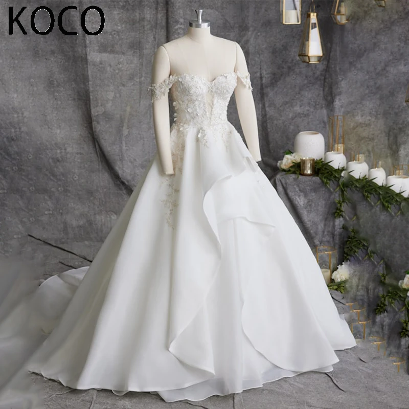 

MACDOUGAL Wedding Dress Pleat Tiered Ball Gown Off the Shoulder vestido de noiva Buttons For 2023 Elegant Women robe de mariée