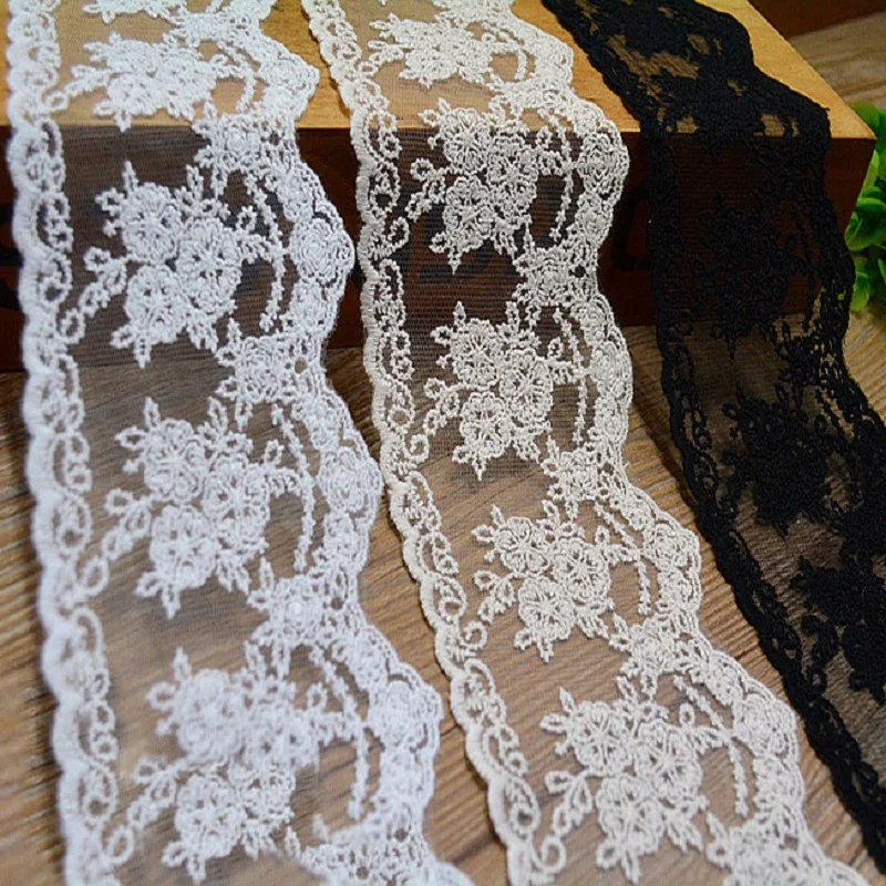 

Black White Beige Small Flower Cotton Embroidered Lace Decoration Accessories Lace Trim Width 9cm 5Yds/lot