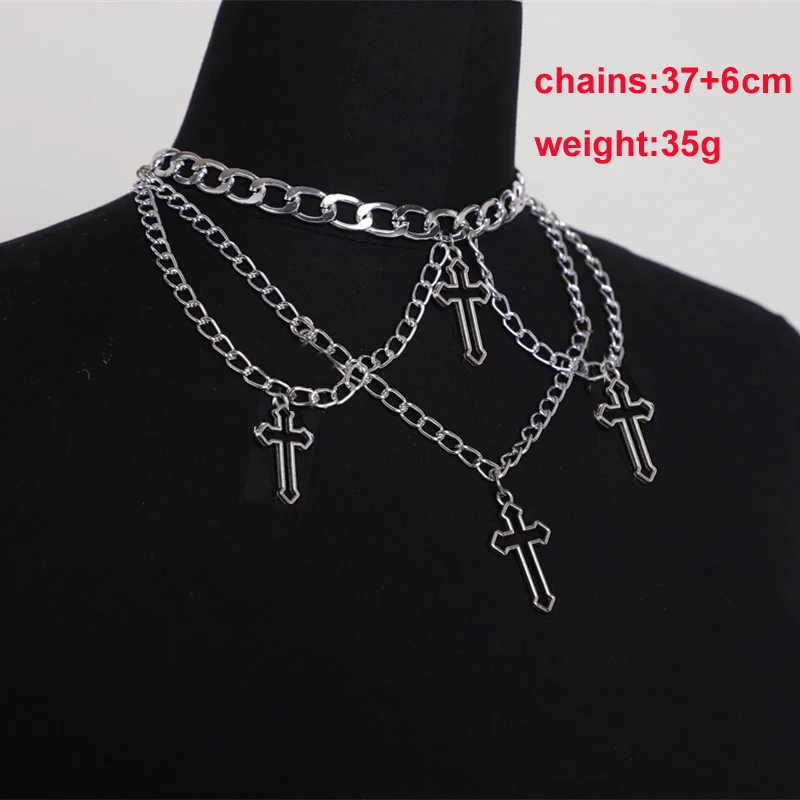 Wgoud Fashion Gothic Cross Pendant Choker Necklace Chains for Women Girl Hip Hop Gypsy Club Accessories Jewelry images - 6