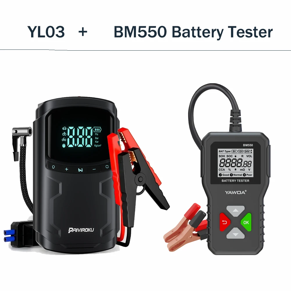 

PAIVIROKU 5000A Пусковое устройство для автомобиля с воздушным компрессором, портативный бустер для аккумулятора, воздушный насос 150PSI, портативный внешний аккумулятор, насос для накачки шин