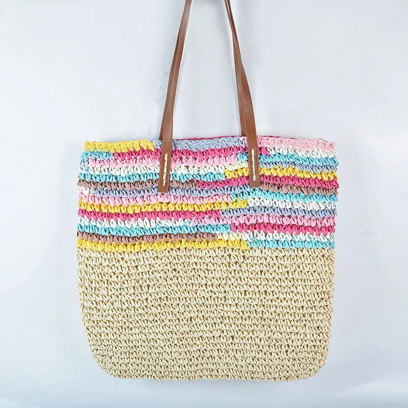 

Colorful Woven Beach Bag with Eye-Catching Stripes - Perfect for Summer