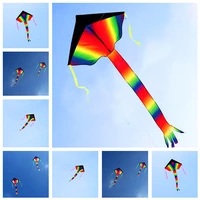 free shipping large rainbow delta kites children kites with handle line kite flying toys bird kite factory