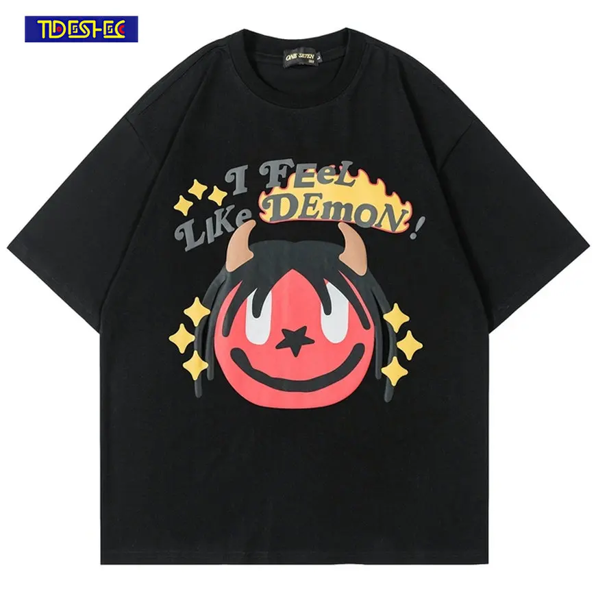 

Hip Hop Fashion Cartoon Little Devil T Shirt Men Cotton Vintage T-shirt Tees Oversized Tops Tshirt Harajuku Couples Streetwear