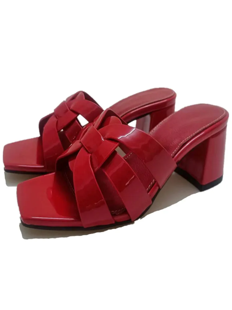 

Classic popular square head medium heel cow leather upper, sheep leather inner lining, comfortable women's shoes, slippers