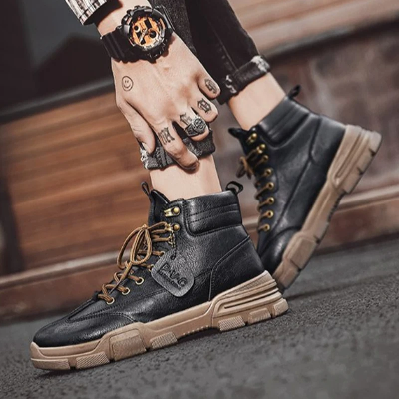 Высокие зимние туфли для мужчин теплые морозостойкие противоскользящие модные