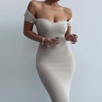 spring women slim fashion sexy short sleeve elegant knitted ribbed long bodycon maxi dress vestidos de verano mujer 2022