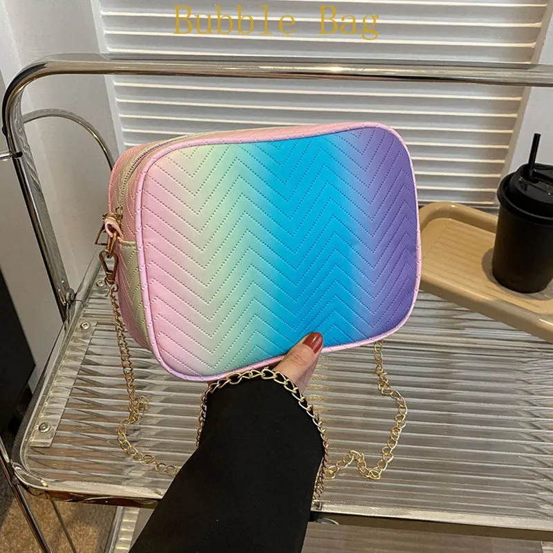 

Fashion Striped Crossbody Bags Chain Strap Women Shoulder Bag Square Multicolor Handbags and Purses