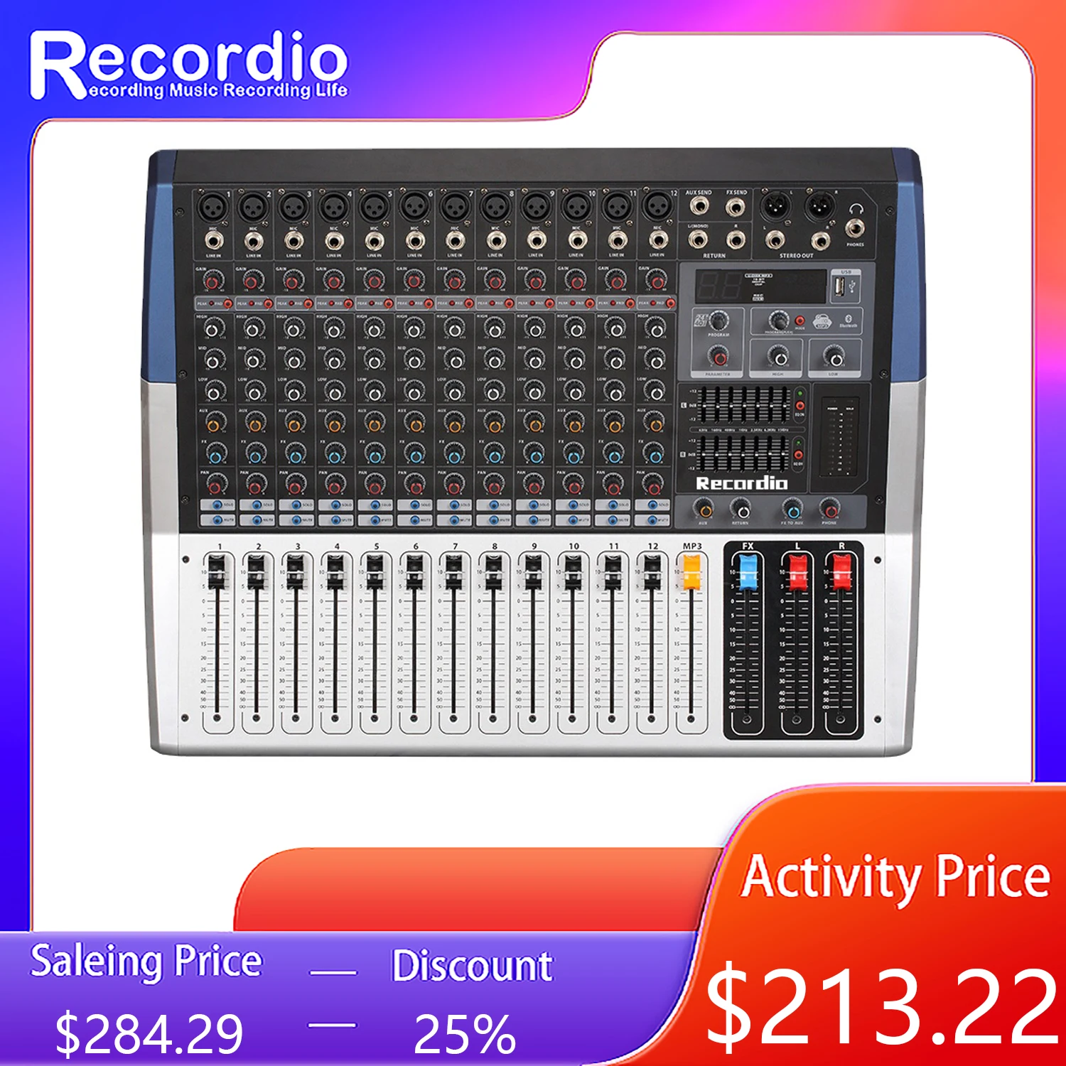 

GAX-M120 Высокое качество 12 каналов аудио смеситель SD/USB караоке аудио DJ микшер консоли Беспроводной Blueteeth звукомикшер