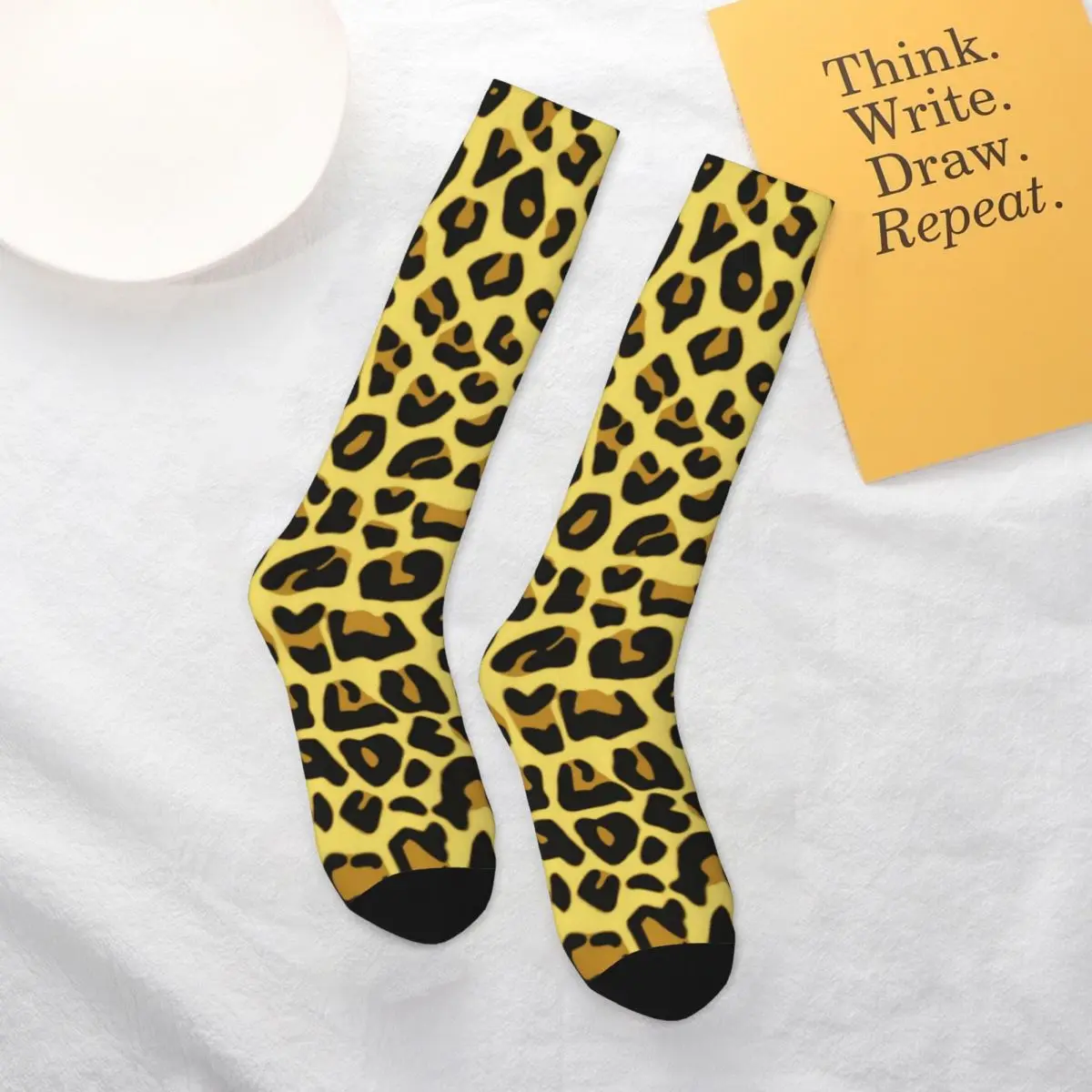 

Gold Two Tone Socks Cute Cheetah Print Creative Outdoor Mid Stockings Large Chemical Fiber Unisex Novelty Socks