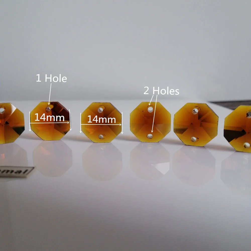 Camal 20 шт. Янтарный 14 мм 1/2 отверстия хрустальные Восьмиугольные свободные бусины