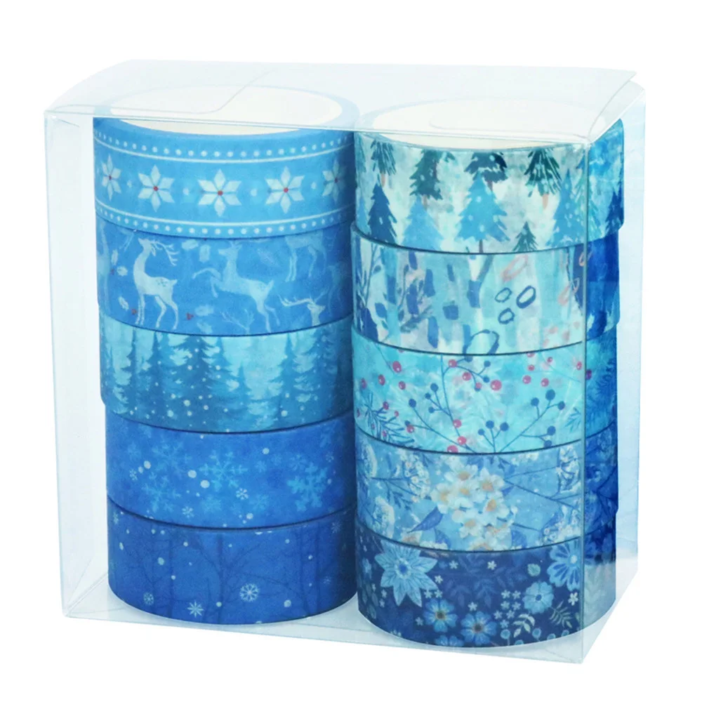 

10PCS Blue Christmas Snowflake Elk Paper Tape Sticker DIY Hand Account Material Decoration Tapes Scrapbooking Materials