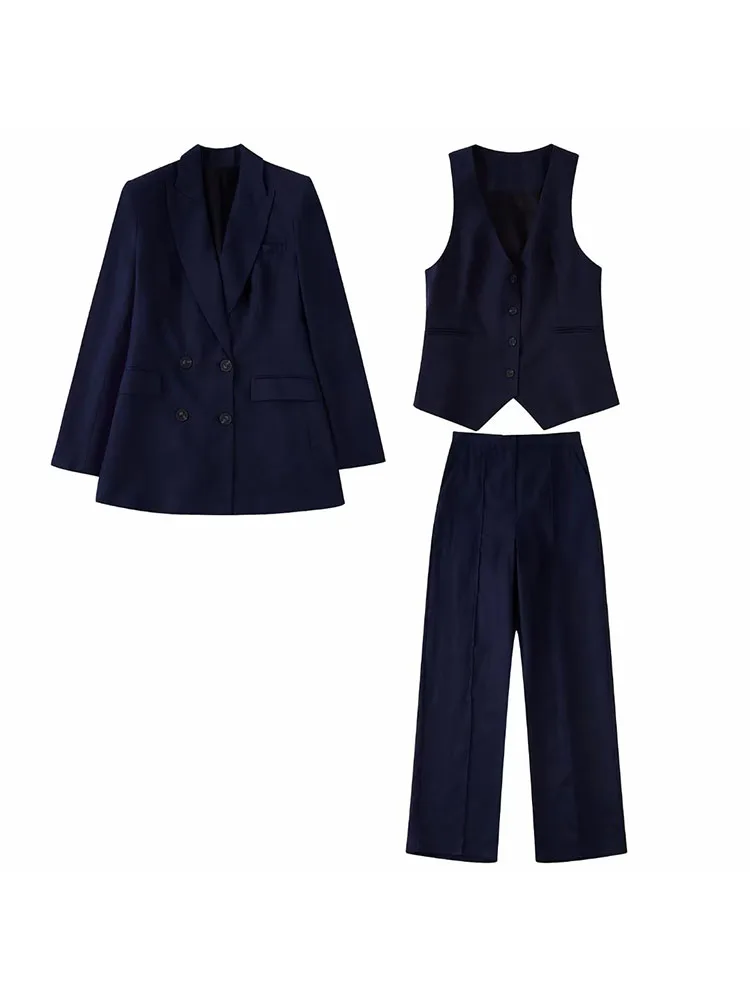 

BM&MD&ZA 8482321 Women 2022 New Fashion flax Double Breasted Blazer Coat Vintage Long Sleeve Pockets Female Outerwear 8482/321
