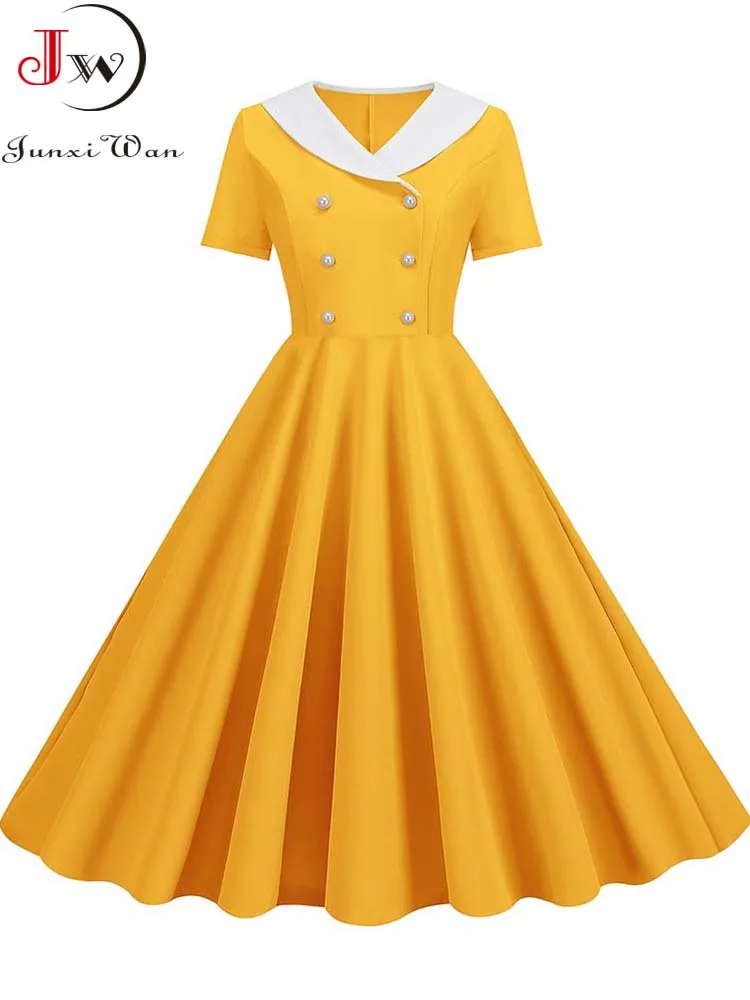 

Женское летнее платье, однотонное элегантное винтажное свободное вечерние, сарафан, Повседневное платье трапециевидной формы с коротким рукавом