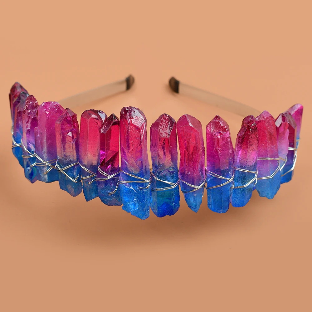 

Hair Battette Crystal Quartz Crown Tiara Raw Headband Hair Jewelry Mermaid Wedding Headwear Bridal Hair Accessories Headpiece