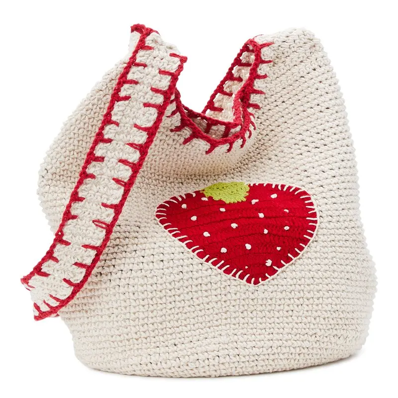Juniors Festival Crochet Hobo Bag, Off-White Strawberry