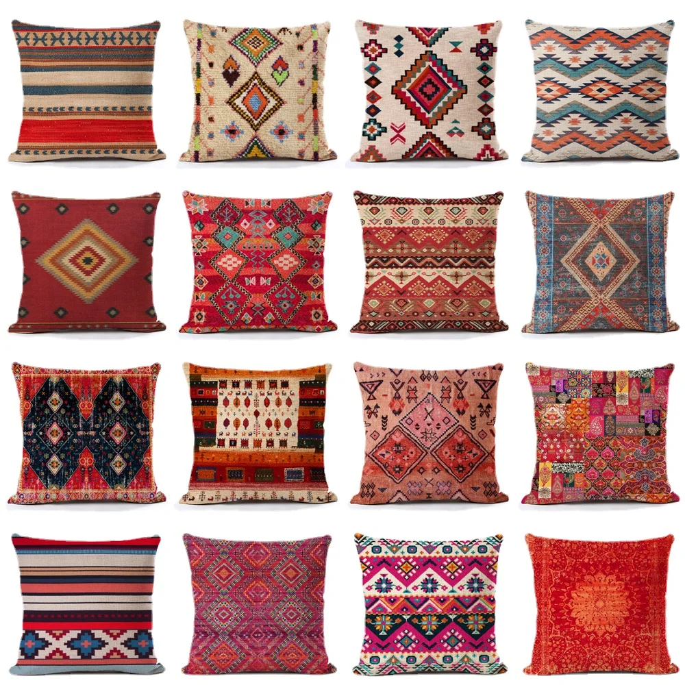 

Turkish Kilim Cushion Cover Vintage Geometric Linen Pillow Case Aztec Print Ethnic Rustic Decoration Throw Pillow Cover 45x45cm