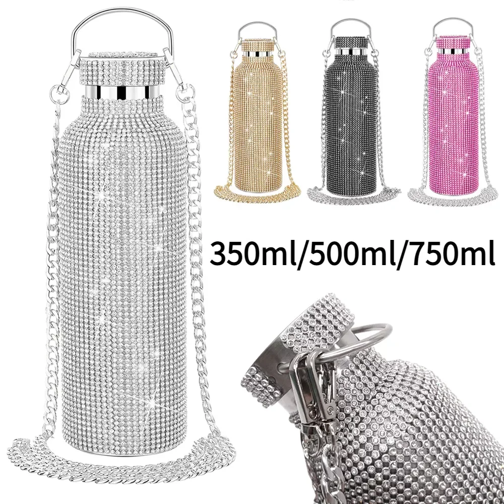 

350ml/500ml/750ml Bling Diamond Thermos Bottle Insulated Rhinestone Vacuum Cup Water Bottle Stainless Steel Flask Bottle Kettle