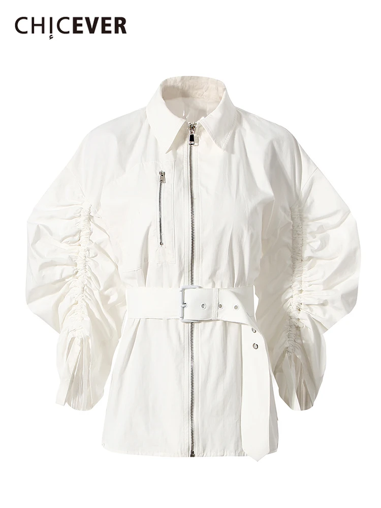 

CHICEVER Spring Straight Shirt For Women Lapel Long Sleeve Bandage Designer Solid Blouses With Sashes Female Fashion Clothes New