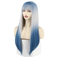 wed neat bangs cosplay wig long wave gradient color synthetic hair wig womens heat resistant fiber wig