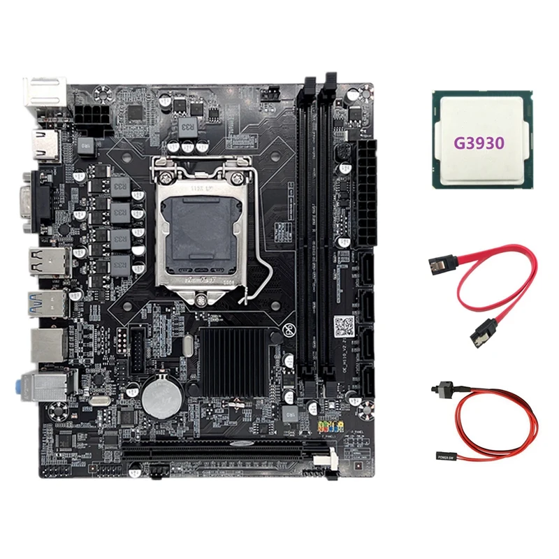 H110 Computer Motherboard LGA1151 Motherboard Supports Celeron G3900 G3930 CPU With G3930 CPU+SATA Cable+Switch Cable
