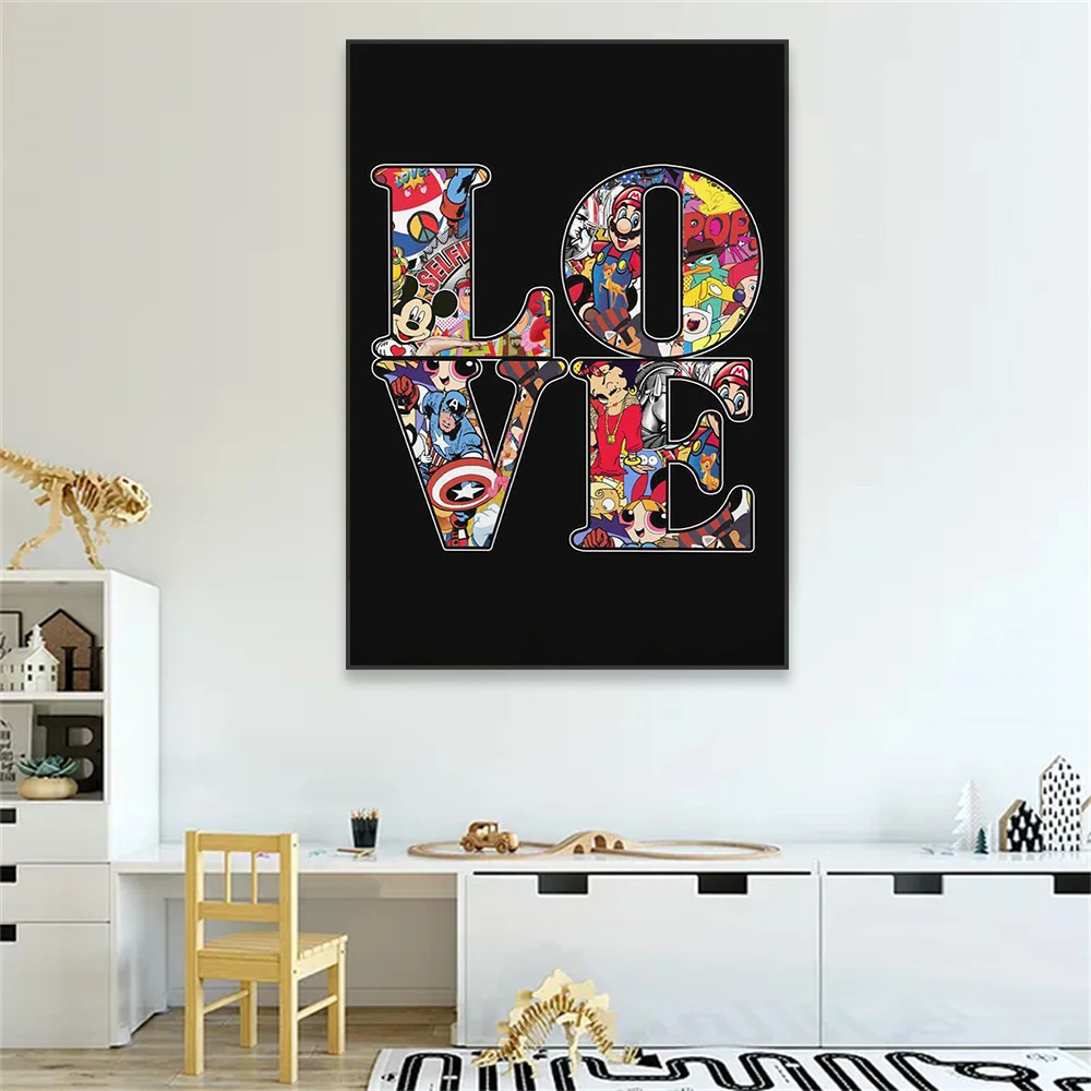 Бэнкси стрит-Арт плакат любовь в черном поп граффити красочные диснеевские