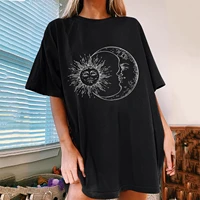 graphic women t shirt vintage sun and moon print pattern short sleeve t shirt female casual o neck loose summer clothing top y2k
