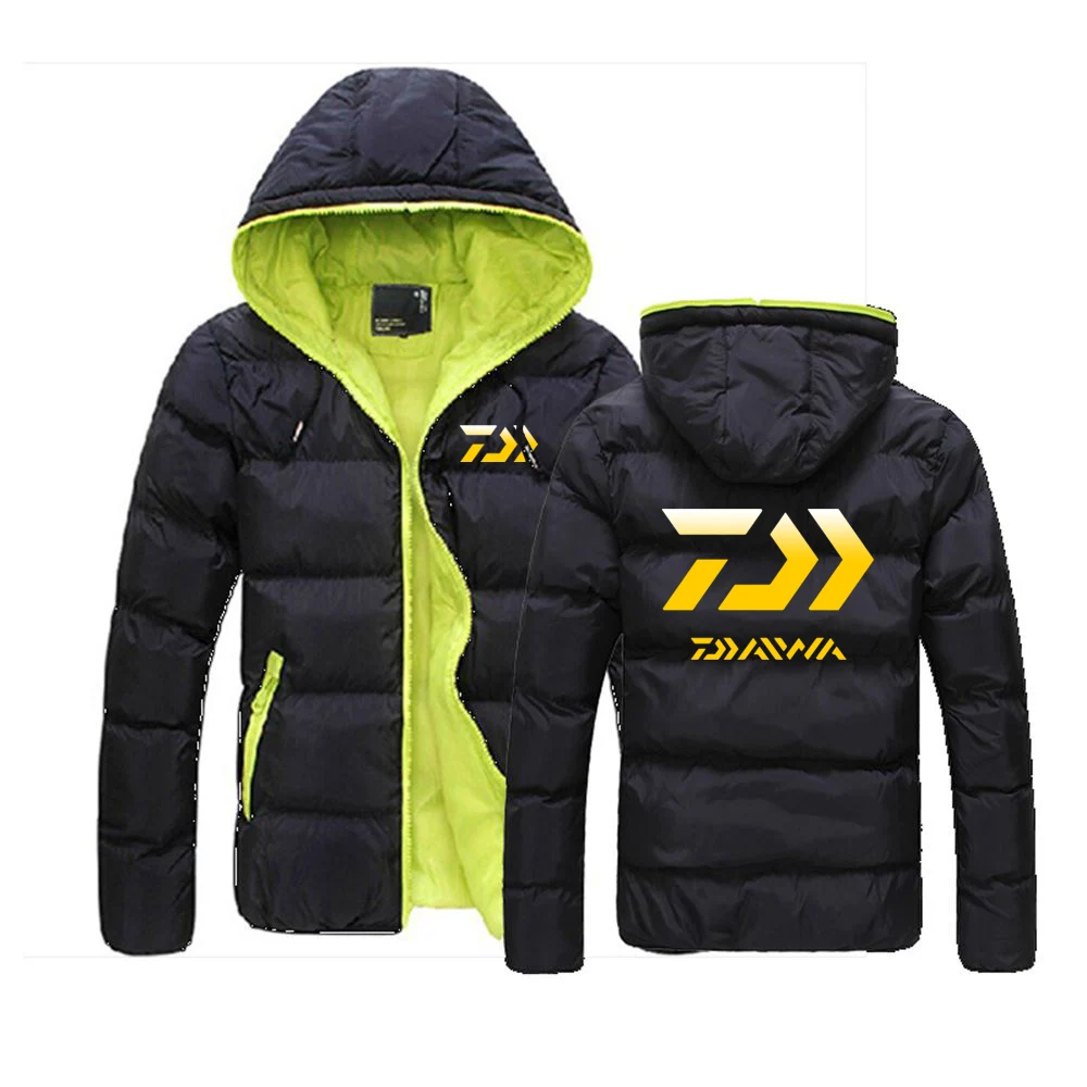 

2022 Daiwa Fishing Mens Winter Color Block Zipper Hooded Jacket Cotton Coat Slim Fit Fashion Thicken Warm Outwear Tracksuit