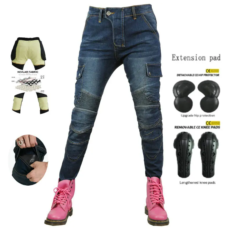 Мотоциклетные износостойкие защитные брюки для женщин, байкерские локомотивные спортивные гоночные повседневные джинсы Loong Knight, женские б...