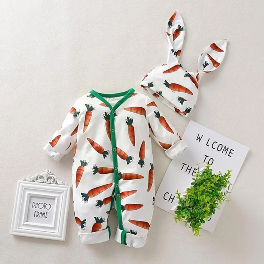

New Baby Girls Jumpsuit Boys Buckle Cotton Jumpsuit Hats Suit girls Warm jumpsuit New cute bunny jumpsuit boys ears and F0I0