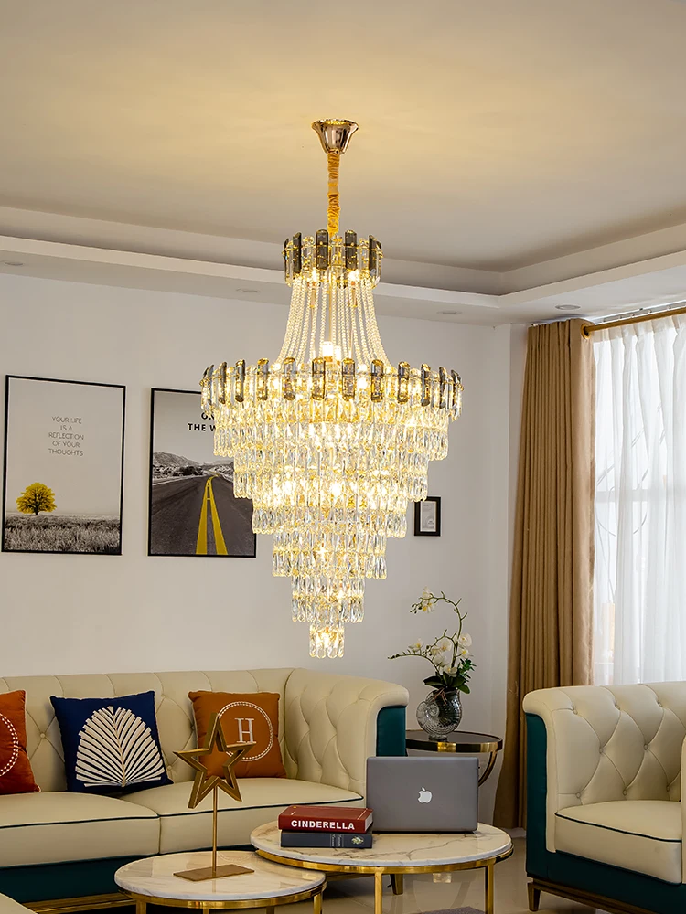 

New light luxury spiral staircase lamp building middle building hollow villa duplex building living room crystal chandelier