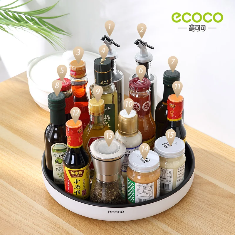 ECOCO 360° Rotating Storage Rack Multifunctional Seasoning Organizer Shelf Oilproof Non-slip Kitchen Supplies Holder for Home |