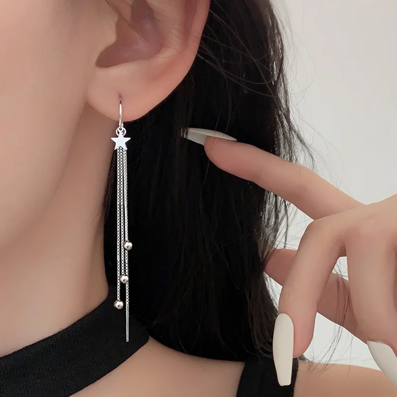 

Korean Fashion Flash Star Long Tassel Ear Line Earrings For Women Round Beans Ear Chain Earrings Trendy Lucky Gift Jewelry