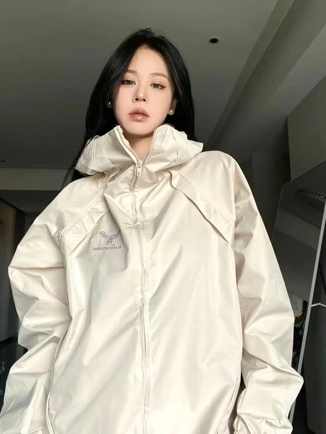 Куртка женская оверсайз в стиле Харадзюку дождевик готическом черная