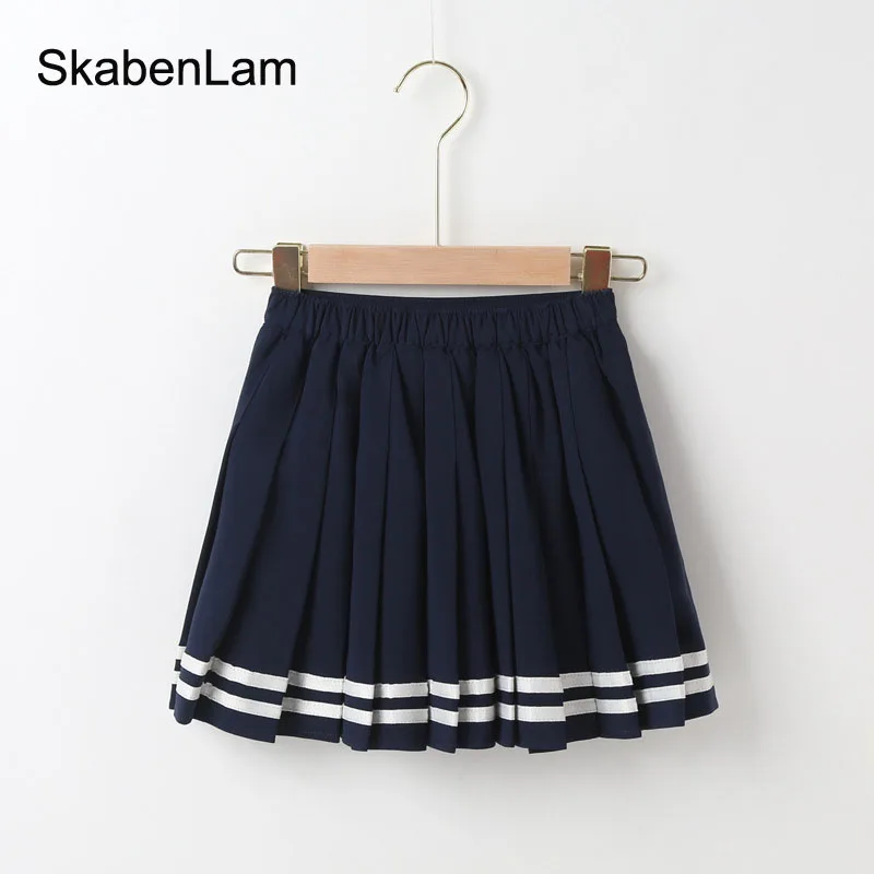 

2023 Girls' A-line Pleated Skirt Short Spring Summer Versatile Skirt Solid Striped School Suit Kids Party Show Clothes 100-160cm
