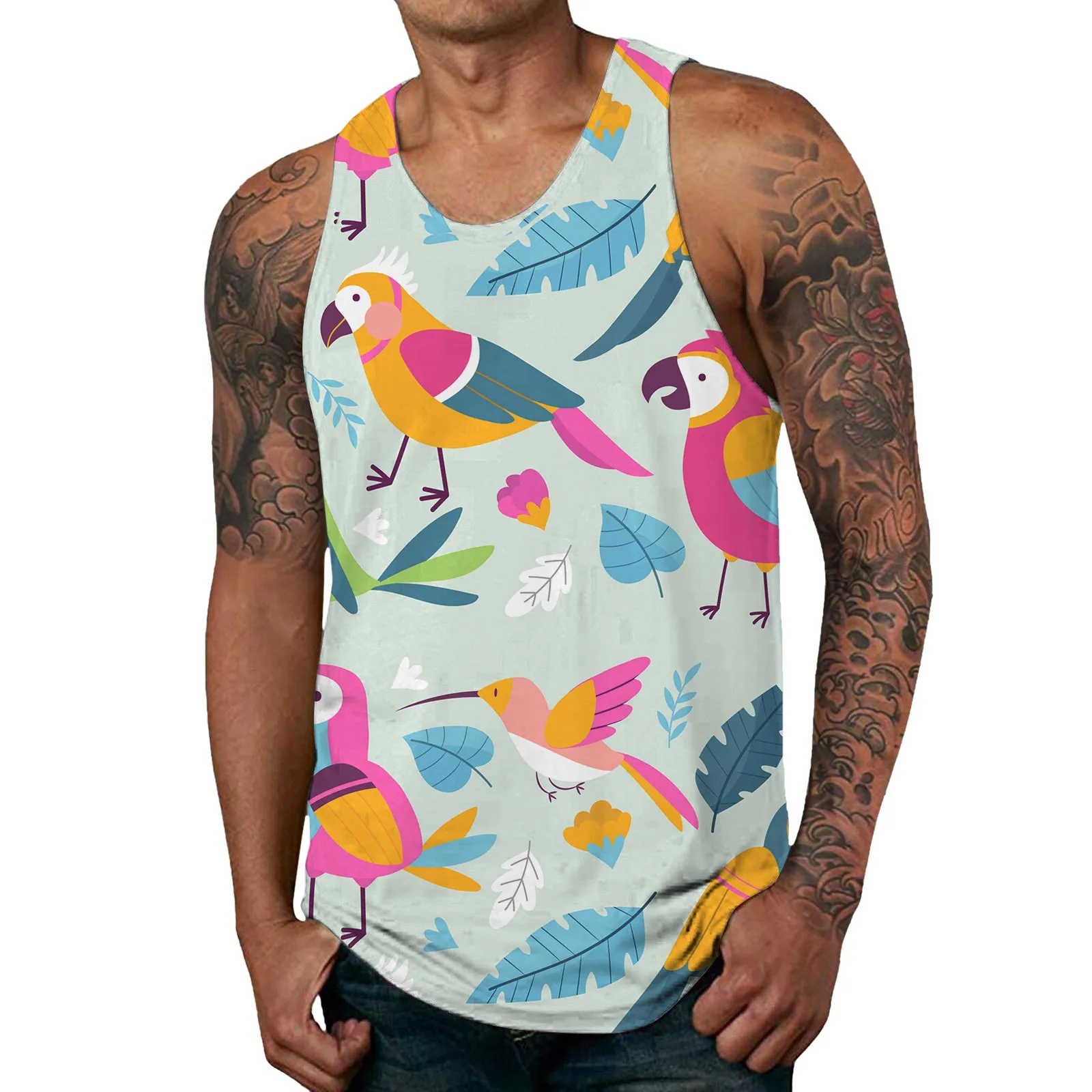 

Men'S Casual Fashion Sleeveless Summer Beach Printed Round Neck Tank Top Tank Top Men Sleeveless Shirts Y2k Men'S Clothing топик