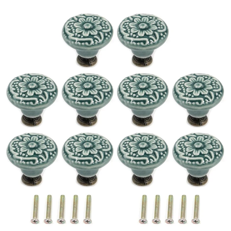 

10Pcs Decorative Knob Ceramic Knobs Drawer Cabinet Pull Handle Knobs Furniture Decorative Pull Tool With Mounting Screws