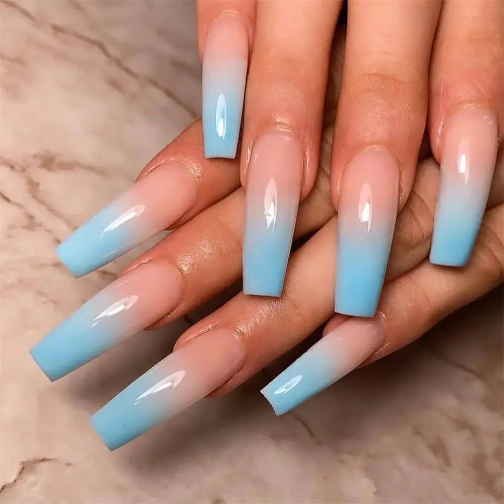 Super Long Fake Nails Coffin Glossy Artificial Plastics Impress Press on Nails False Girls Ballerina Full Cover Fingernails Tips