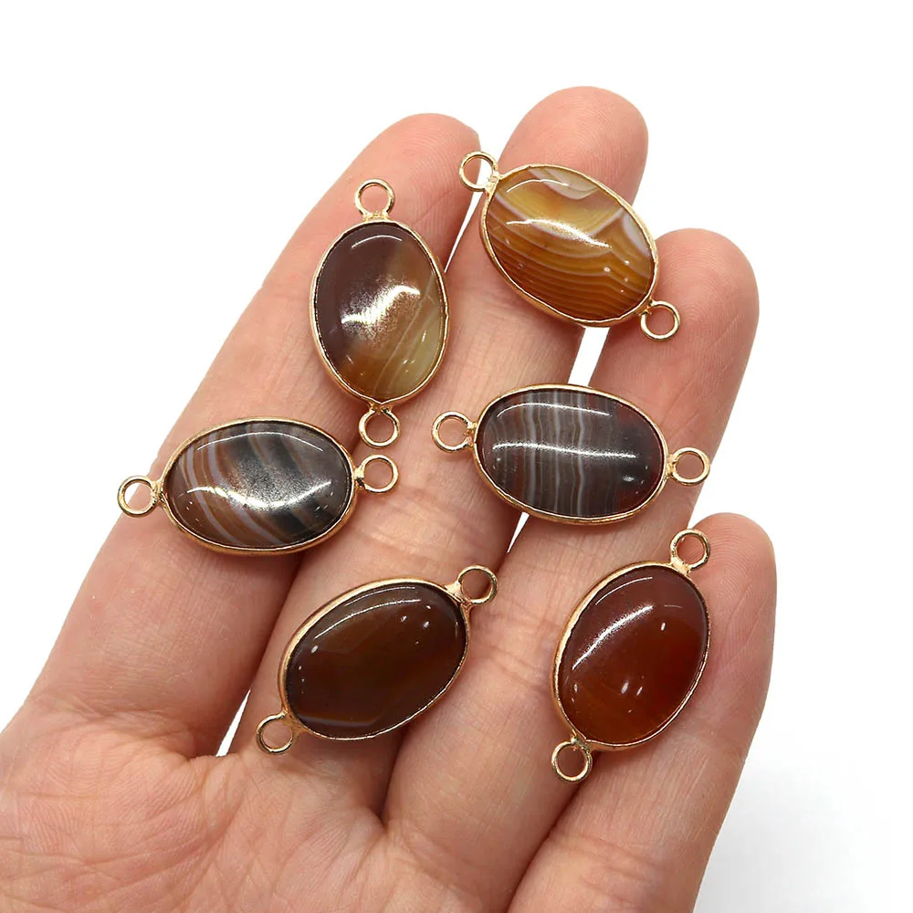 

14x27mm Natural Stone Oval Agate Double Hole Pendant Connector DIY Fashion Agate Necklace Pendant Earring Accessories 1 Piece