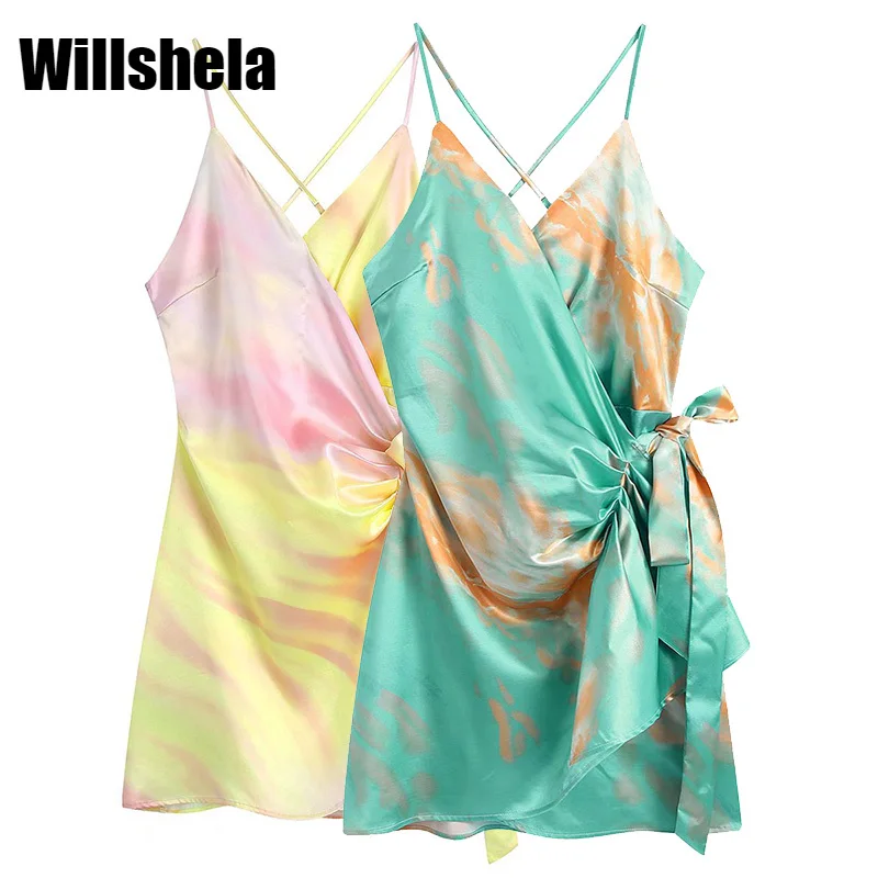 

Willshela женское модное Бандажное мини-платье в винтажном стиле с перекрестными тонкими бретелями и открытой спиной, женские платья с v-образны...