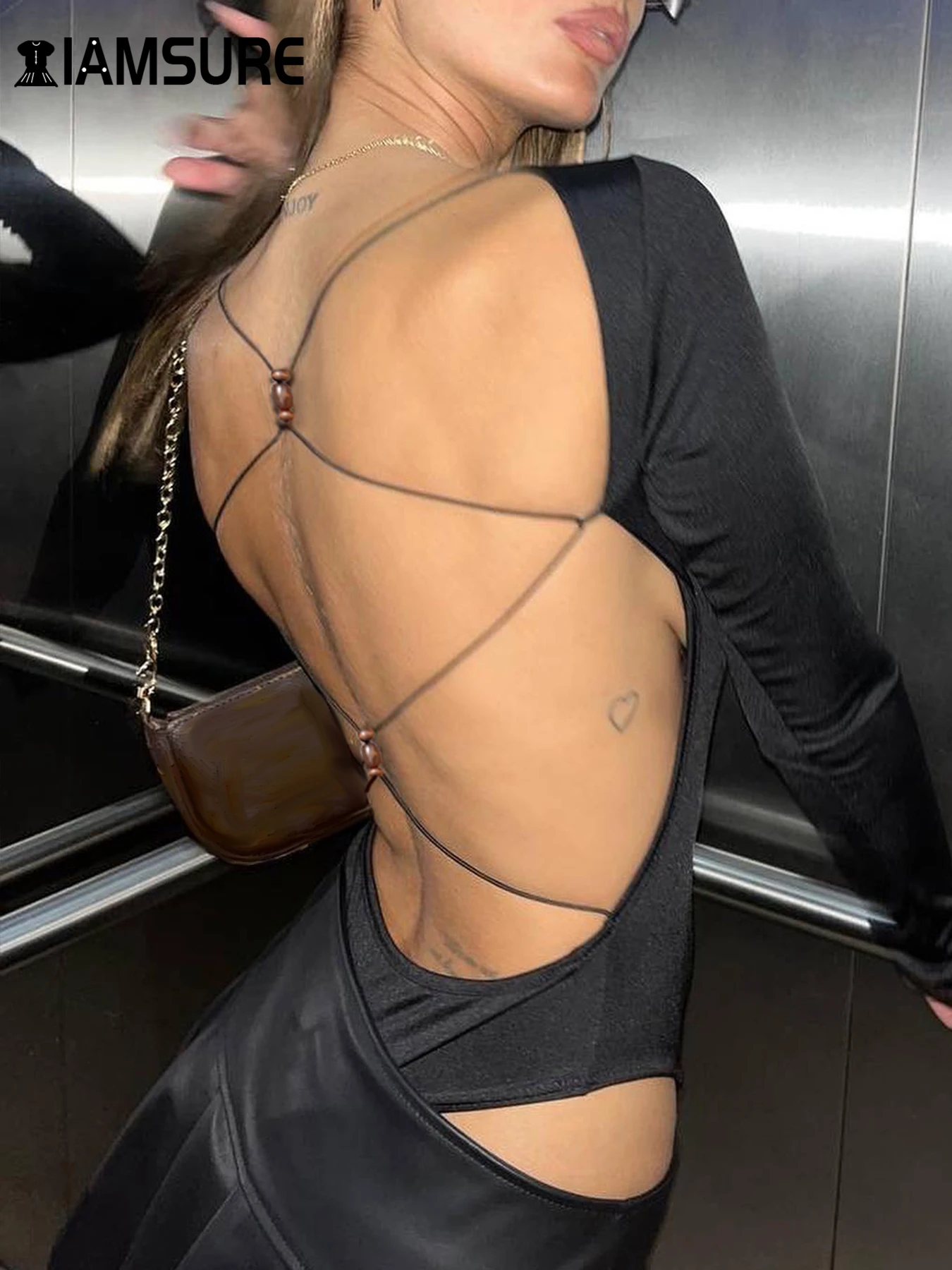IAMSURE Сексуальное Однотонное Облегающее Боди С Открытой Спиной И Круглым Вырезом