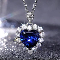 new luxury trendy silver plated heart of the sea pendant necklaces for women blue cz stone inlay fashion jewelry party gift