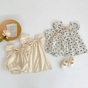 2022 newborn clothes summer sister clothes for infants girls baby small broken flower ribbon square 
