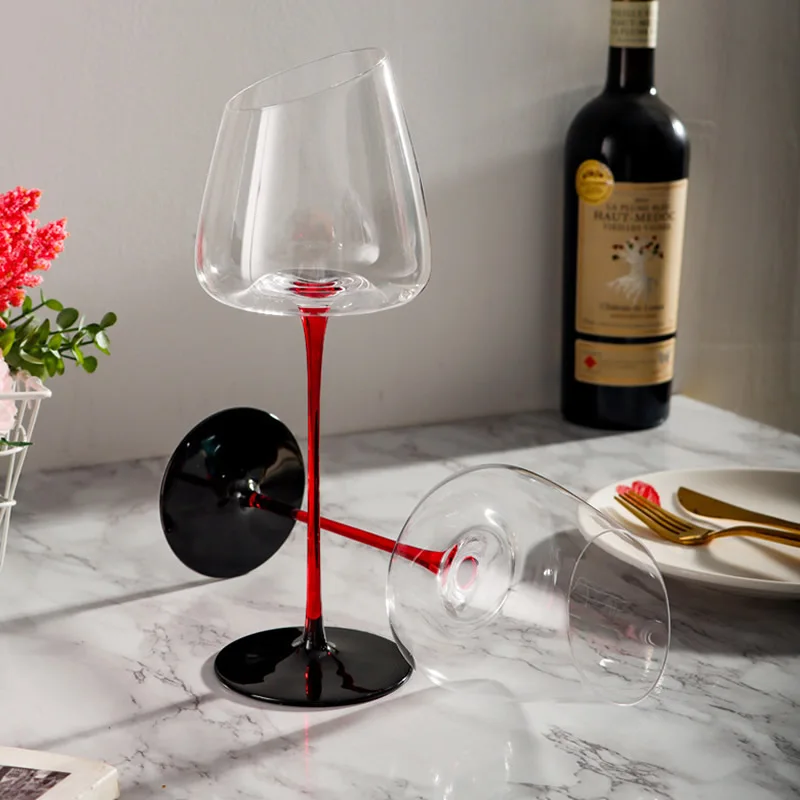 

Бокал для вина Slant Mouth хрустальный бокал европейский стиль красный стебель с черным дном 500 мл KTV праздничный подарочный набор из 6 шт. без свинца