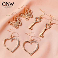 temperament joker metal inlay rhinestone hollow butterfly earrings creative love key earrings for women jewlley gift