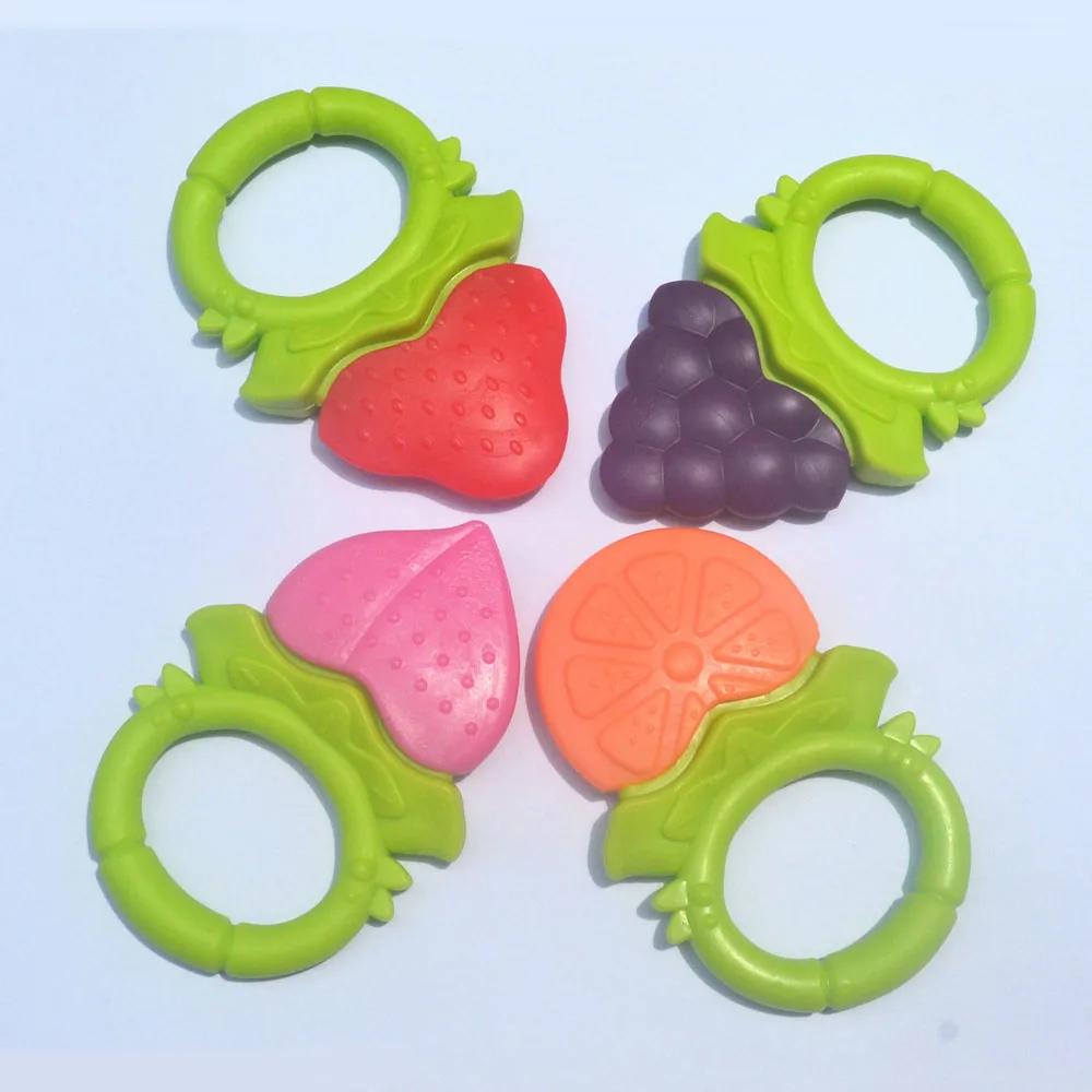 Food Grade Teethers Baby Silicone Training Toothbrush Fruit Shape Safe Toddle Teether Rattle Chew Toy Teething Ring Baby Chewing