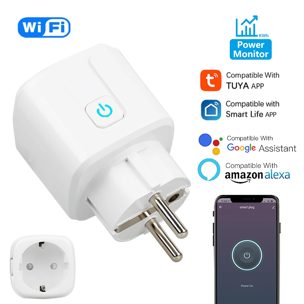 Интеллектуальные розетка Tuya WiFi   Европейский розетка 16A / 20A   Энергетический мониторинг   Модуль APP   Голосовое управление   Совместимость с Яндекс Alexa Google Home