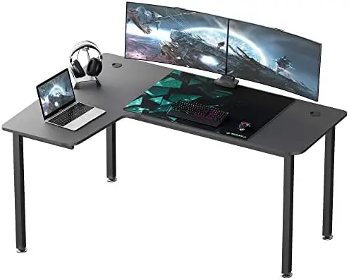 

Inch Black Corner L Shaped Computer Desk, Home Office Gaming Study Work Writing Table Long Large Sturdy Workstation Simple Moder