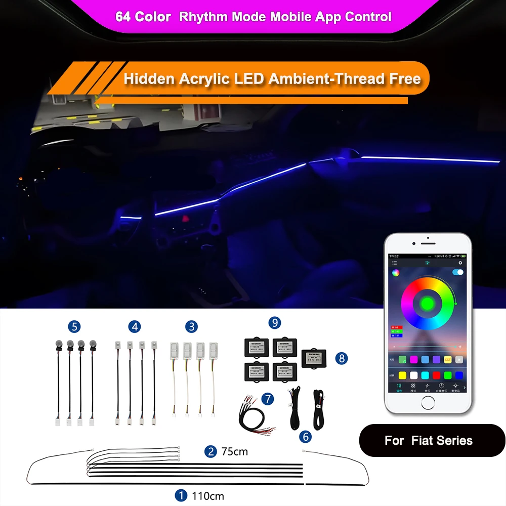 

Светодиодная декоративная лампа для Fiat 500 PANDA PUNTO UNO DUCATO LINEA ARGO App Control