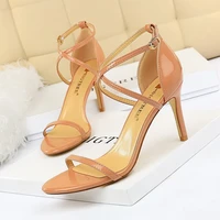 new womens shoes ol professional summer simple high heels patent leather cross belt sexy nightclub sandals