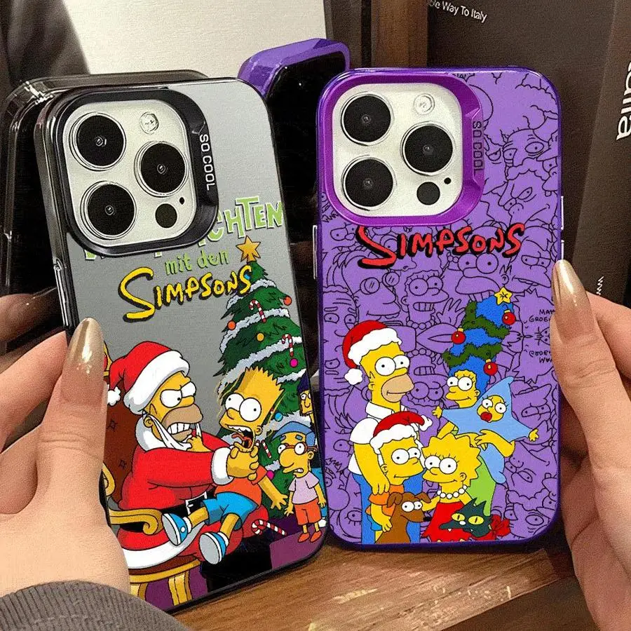 Colored Silver Case for Apple iPhone 11 13 15 Pro Max 12 14 XR X XS Shockproof Protective Phone Cover Christmas Funny Simpsons